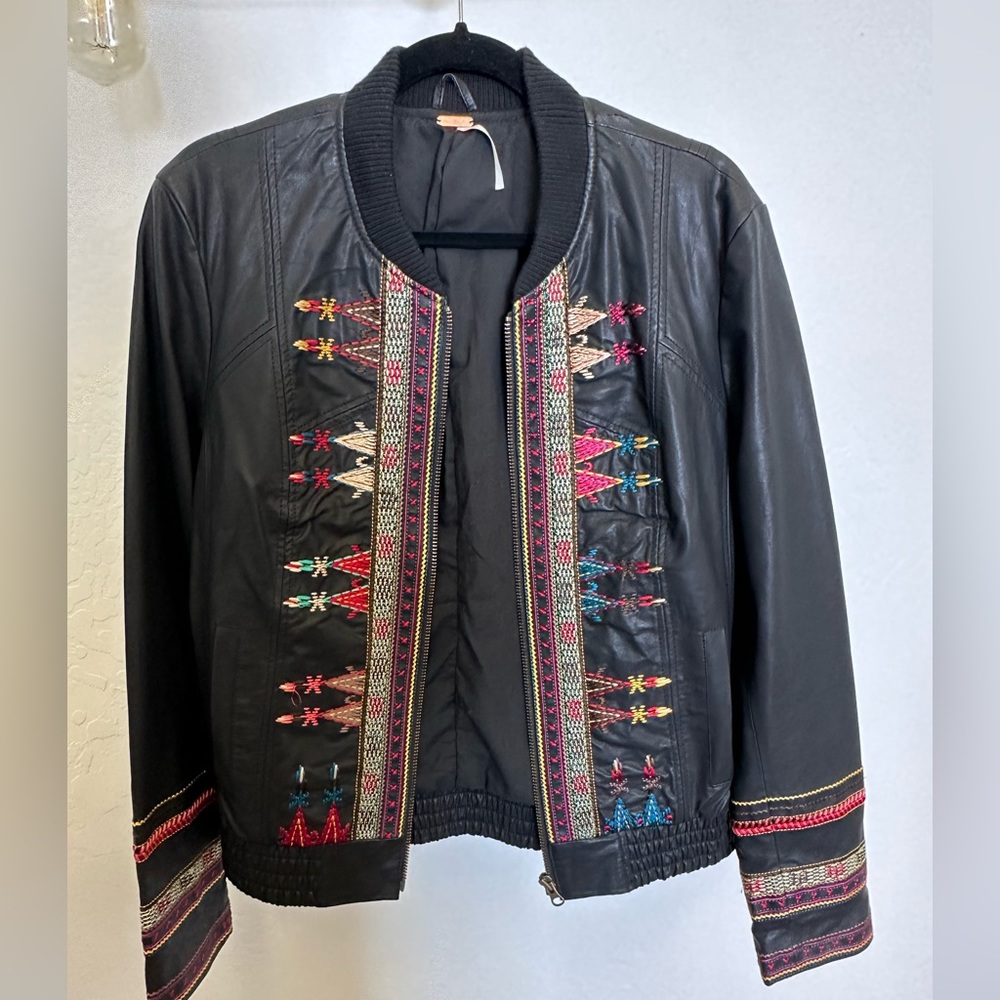 Free People Faux Leather Embroidered Jacket